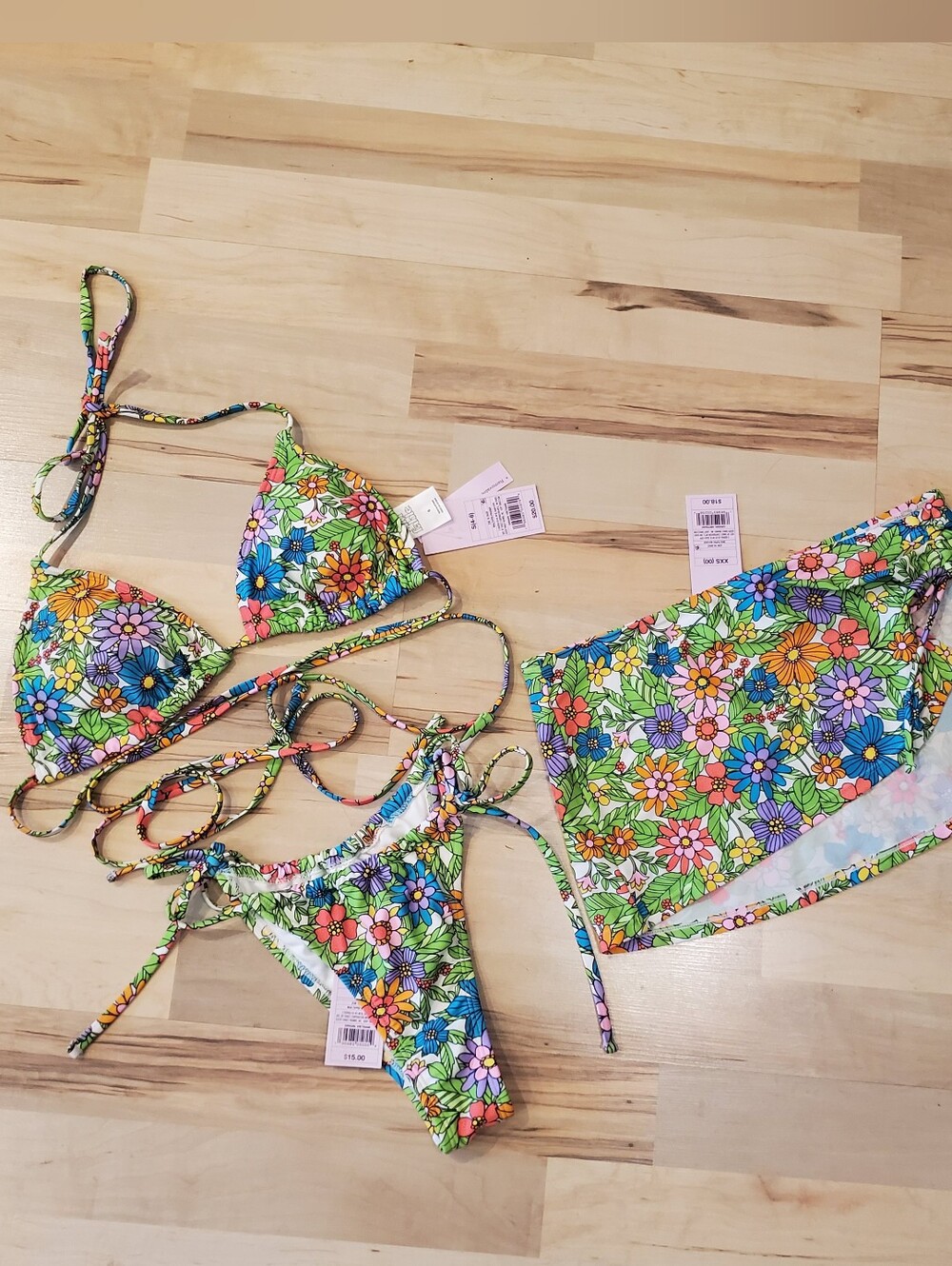 NWT Floral Triangle Wrap Bikini 3 Pc Set BUNDLE